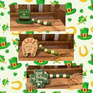 St. Patricks Day Beaded Garland Set Of 3, Lucky & Blessed, Horseshoe Garland